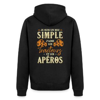 Un Mec Simple J'aime Les Tracteurs Et Les Apéros - Veste à capuche bio Premium Unisexe - noir - Dos - Nico (187cm)