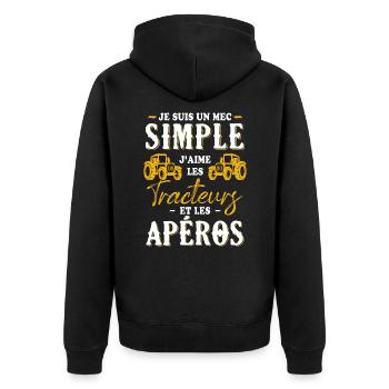 Un Mec Simple J'aime Les Tracteurs Et Les Apéros - Veste à capuche bio Premium Unisexe - noir - Dos - Nico (187cm)
