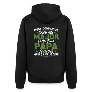 Papa Major Cadeau Humour Fête Des Pères - Veste à capuche bio Premium Unisexe - noir - Dos - Nico (187cm)