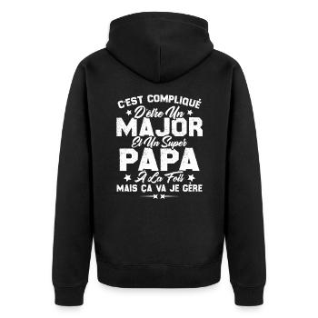 Papa Major Cadeau Humour Fête Des Pères - Veste à capuche bio Premium Unisexe - noir - Dos - Nico (187cm)