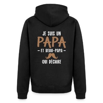 Je suis un papa et beau papa qui déchire - Veste à capuche bio Premium Unisexe - noir - Dos - Nico (187cm)