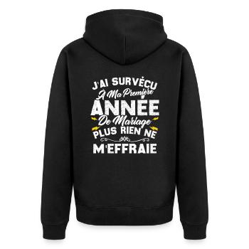 Humour Cadeau Ma Première Année De Mariage - Veste à capuche bio Premium Unisexe - noir - Dos - Nico (187cm)