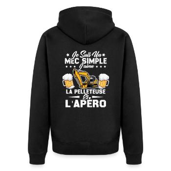 Un Mec Simple J'aime La Pelleteuse Et L'apéro - Veste à capuche bio Premium Unisexe - noir - Dos - Nico (187cm)
