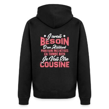 Je vais être cousine, Cadeau pour future cousine - Veste à capuche bio Premium Unisexe - noir - Dos - Nico (187cm)