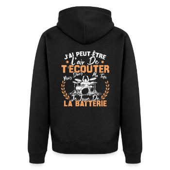Dans Ma Tête Je Joue De La Batterie Batteur Cadeau - Veste à capuche bio Premium Unisexe - noir - Dos - Nico (187cm)