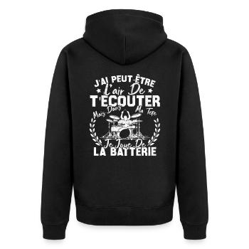 Dans Ma Tête Je Joue De La Batterie Batteur Cadeau - Veste à capuche bio Premium Unisexe - noir - Dos - Nico (187cm)