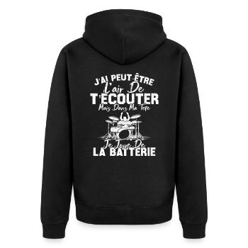 Dans Ma Tête Je Joue De La Batterie Batteur Cadeau - Veste à capuche bio Premium Unisexe - noir - Dos - Nico (187cm)