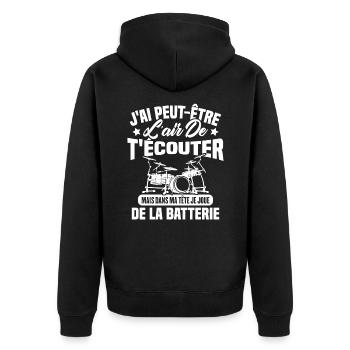 Dans Ma Tête Je Joue De La Batterie Batteur Cadeau - Veste à capuche bio Premium Unisexe - noir - Dos - Nico (187cm)