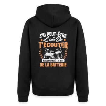 Dans Ma Tête Je Joue De La Batterie Batteur Cadeau - Veste à capuche bio Premium Unisexe - noir - Dos - Nico (187cm)