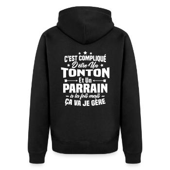 C'est compliqué d'être un tonton et un parrain - Veste à capuche bio Premium Unisexe - noir - Dos - Nico (187cm)
