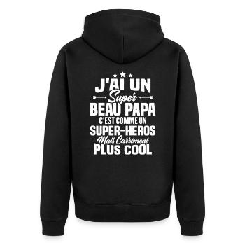 Super beau-papa c'est comme un super héros - Veste à capuche bio Premium Unisexe - noir - Dos - Nico (187cm)
