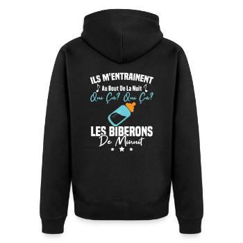 Qui ça qui ça Les biberons de minuit Humour Cadeau - Veste à capuche bio Premium Unisexe - noir - Dos - Nico (187cm)