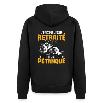 J'peux pas je suis retraité et j'ai pétanque - Veste à capuche bio Premium Unisexe - noir - Dos - Nico (187cm)