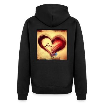 Die süße Liebe mit einem Herz zu zeigen ist Liebe! - Unisex Premium Bio Zip Hoodie - Schwarz - Hinten - Nico (187cm)