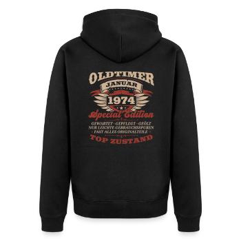 50th birthday classic car January vintage 1974 - Unisex Premium Organic Zip Hoodie - black - Back - Nico (187cm)