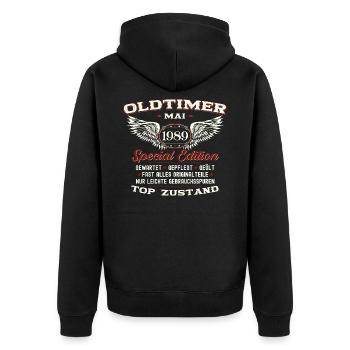 Oldtimer Mai 1989 Jahrgang 1989 Geburtstag 1989 - Unisex Premium Bio Zip Hoodie - Schwarz - Hinten - Nico (187cm)