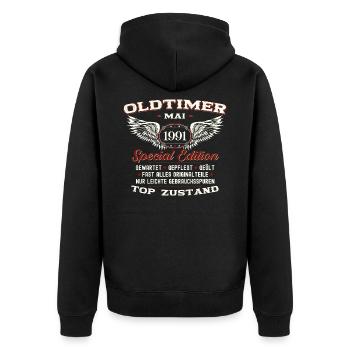 Oldtimer Mai 1991 Jahrgang 1991 Geburtstag 1991 - Unisex Premium Bio Zip Hoodie - Schwarz - Hinten - Nico (187cm)