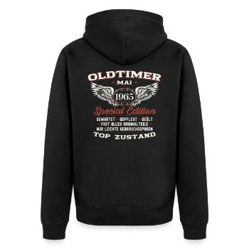 Oldtimer Mai 1965 Jahrgang 1965 Geburtstag 1965 - Unisex Premium Bio Zip Hoodie - Schwarz - Hinten - Nico (187cm)