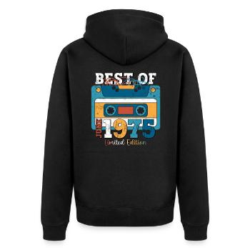 Kassette Juni 1975 Jahrgang 1975 Geburtstag 1975 - Unisex Premium Bio Zip Hoodie - Schwarz - Hinten - Nico (187cm)