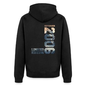 18. Geburtstag Original September 2006 Jahrgang 06 - Unisex Premium Bio Zip Hoodie - Schwarz - Hinten - Nico (187cm)