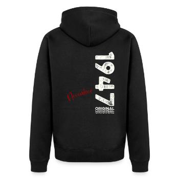 77th Birthday Original November 1947 Volume 47 - Unisex Premium Organic Zip Hoodie - black - Back - Nico (187cm)