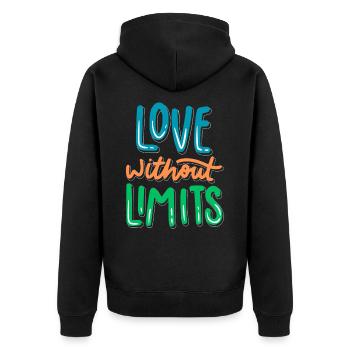 Love Without Limits - Unisex Premium Organic Zip Hoodie - black - Back - Nico (187cm)