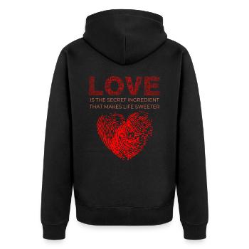 Love Is The Secret Ingredient - Unisex Premium Organic Zip Hoodie - black - Back - Nico (187cm)