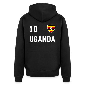 Uganda Flagge, Geschenk - Unisex Premium Bio Zip Hoodie - Schwarz - Hinten - Nico (187cm)