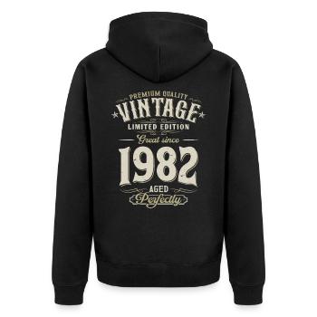 1982 Jahrgang geboren Vintage GeburtstagGeschenk - Unisex Premium Bio Zip Hoodie - Schwarz - Hinten - Nico (187cm)