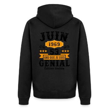 53 Ans Anniversaire Vintage Né(e) en Juin 1969 - Veste à capuche bio Premium Unisexe - noir - Dos - Nico (187cm)