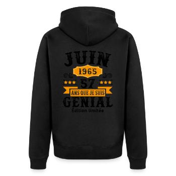 57 Ans Anniversaire Vintage Né(e) en Juin 1965 - Veste à capuche bio Premium Unisexe - noir - Dos - Nico (187cm)