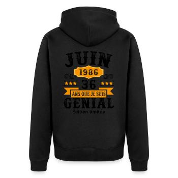 36 Ans Anniversaire Vintage Né(e) en Juin 1986 - Veste à capuche bio Premium Unisexe - noir - Dos - Nico (187cm)