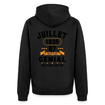 87 Ans Anniversaire Vintage Né(e) en Juillet 1935 - Veste à capuche bio Premium Unisexe - noir - Dos - Nico (187cm)