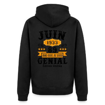 89 Ans Anniversaire Vintage Né(e) en Juin 1933 - Veste à capuche bio Premium Unisexe - noir - Dos - Nico (187cm)