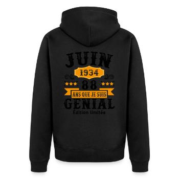 88 Ans Anniversaire Vintage Né(e) en Juin 1934 - Veste à capuche bio Premium Unisexe - noir - Dos - Nico (187cm)