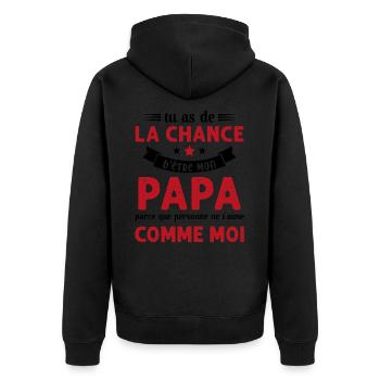 La chance d'être mon Papa Cadeau Humour Futur père - Veste à capuche bio Premium Unisexe - noir - Dos - Nico (187cm)