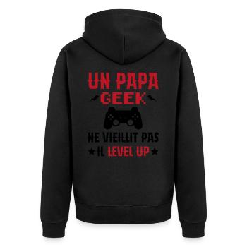 Un Papa Geek Ne Vieillit Pas Il Level Up - Veste à capuche bio Premium Unisexe - noir - Dos - Nico (187cm)