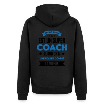 On Sait Qu'on Est Un Super Coach - Veste à capuche bio Premium Unisexe - noir - Dos - Nico (187cm)