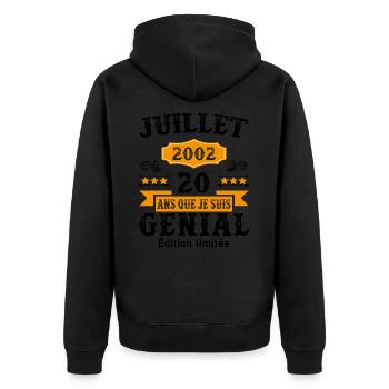 20 Ans Anniversaire Vintage Né(e) en Juillet 2002 - Veste à capuche bio Premium Unisexe - noir - Dos - Nico (187cm)