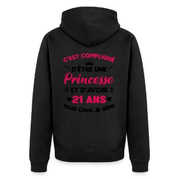 Princesse 21 Ans Anniversaire Idée Cadeau Pink Âge - Veste à capuche bio Premium Unisexe - noir - Dos - Nico (187cm)
