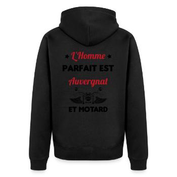 L'Homme Parfait Est Auvergnat Motard - Veste à capuche bio Premium Unisexe - noir - Dos - Nico (187cm)