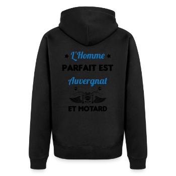 L'Homme Parfait Est Auvergnat Motard - Veste à capuche bio Premium Unisexe - noir - Dos - Nico (187cm)
