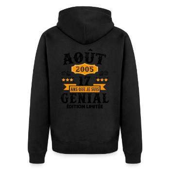 17 Ans Anniversaire Vintage Né(e) en Août 2005 - Veste à capuche bio Premium Unisexe - noir - Dos - Nico (187cm)