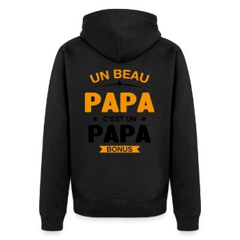Un Beau Papa C'est un Papa Bonus - Veste à capuche bio Premium Unisexe - noir - Dos - Nico (187cm)