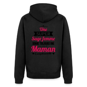 Sage femme future maman cadeau drôle annonce mère - Veste à capuche bio Premium Unisexe - noir - Dos - Nico (187cm)