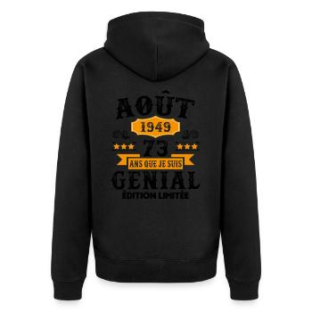 73 Ans Anniversaire Vintage Né(e) en Août 1949 - Veste à capuche bio Premium Unisexe - noir - Dos - Nico (187cm)