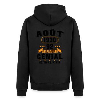 92 Ans Anniversaire Vintage Né(e) en Août 1930 - Veste à capuche bio Premium Unisexe - noir - Dos - Nico (187cm)
