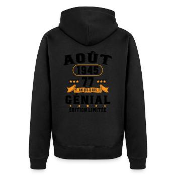 77 Ans Anniversaire Vintage Né(e) en Août 1945 - Veste à capuche bio Premium Unisexe - noir - Dos - Nico (187cm)