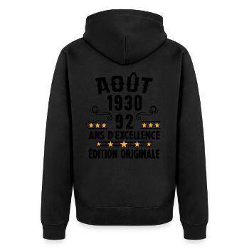 92 Ans Anniversaire Vintage Né(e) en Août 1930 - Veste à capuche bio Premium Unisexe - noir - Dos - Nico (187cm)