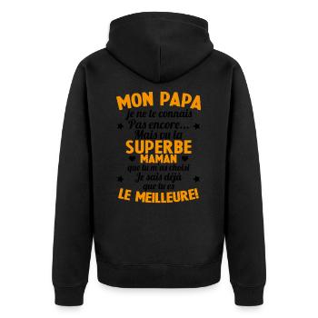 Annonce grossesse Cadeau Futur Papa Future Maman - Veste à capuche bio Premium Unisexe - noir - Dos - Nico (187cm)